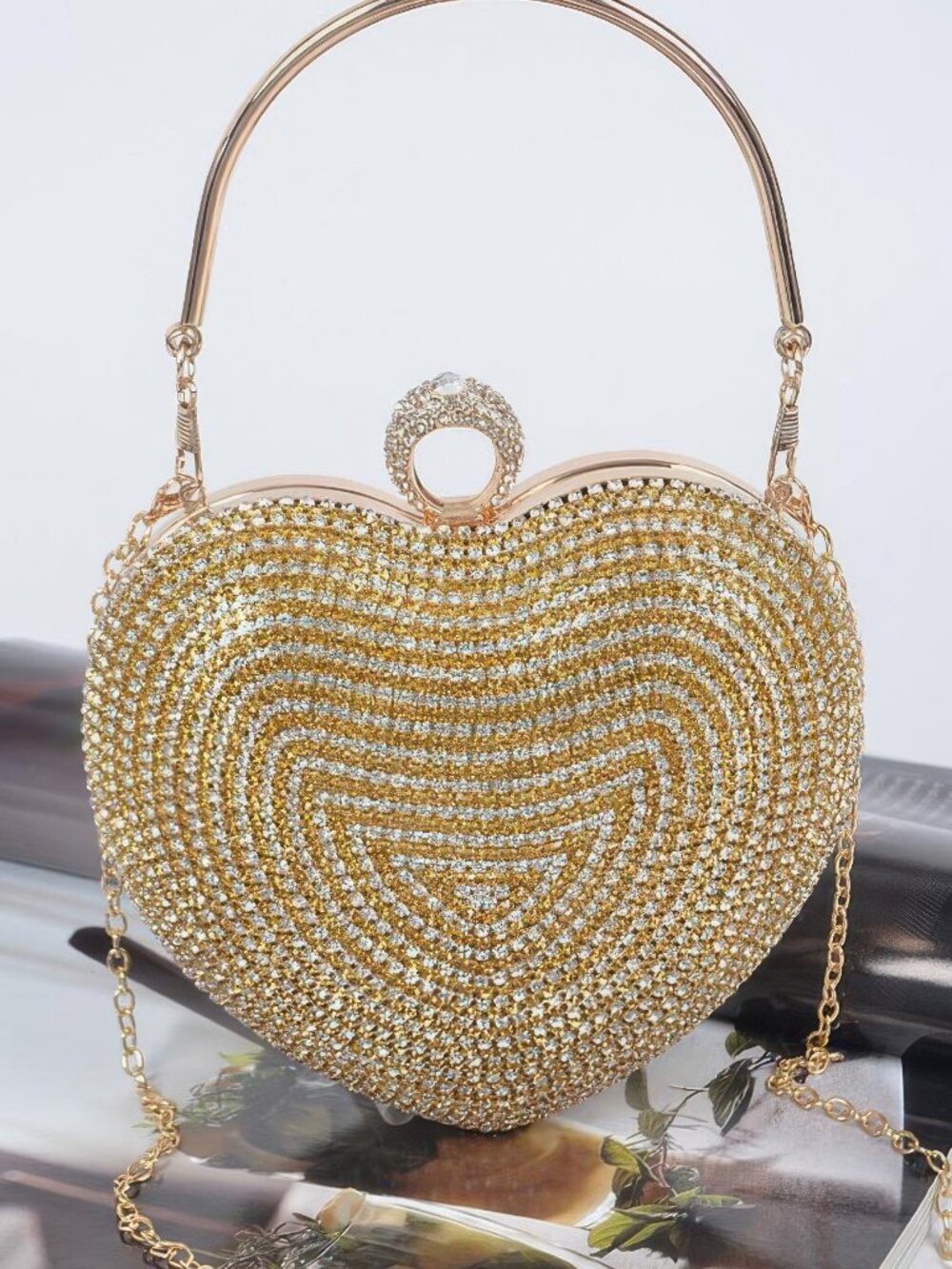 Rhinestone Heart Shape Party Clutch
